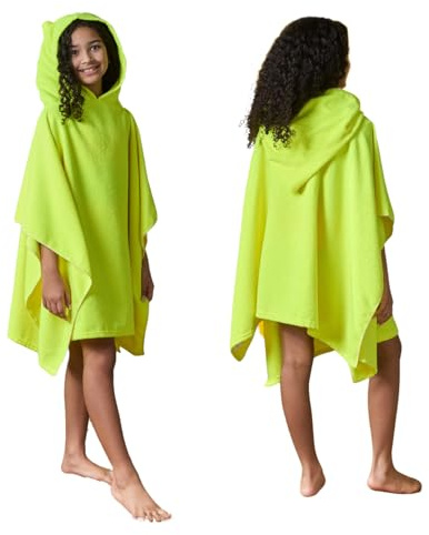 Brentfords Microfibre Kids Poncho, Oversized Kids Beach Robes for Swimming Beach Pool Travel Kids Privacy Changing Robe Hooded Towel Lightweight, Neon Yellow