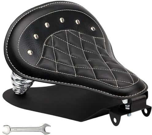 DgNeLai Motorcycle Solo Drive Seat Black Rhombus Leather Bobber Cushion with Mounting Seatbase Spring Bracket Kit Replacement for Harley Davidson Sportster XL 1200 883 48 Chopper Custom