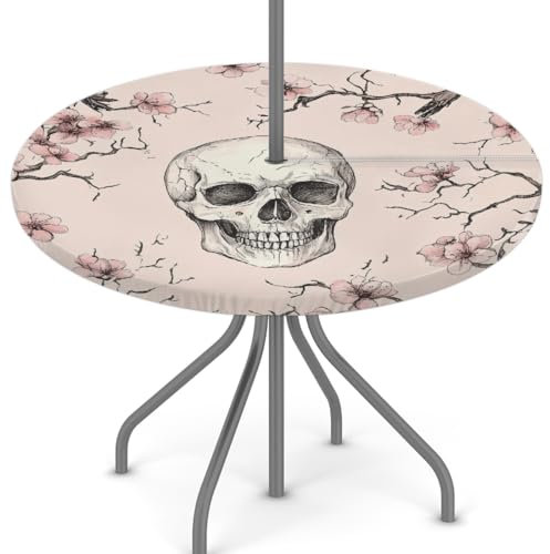 Mexpekil Lot de 2 nappes rondes avec trou pour parasol et fermeture éclair - Avec bord élastique - Imperméable - Pour table de 114 à 142 cm