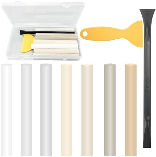 Laminat Reparaturset, 7 Farben Parkett Reparaturset, Hartwachs Reparaturset, Holzböden Möbel Arbeitsplattet Reparatur set, Möbelreparatur Wachs Set Deckt für Holzboden, mit 2 Stk Schaber
