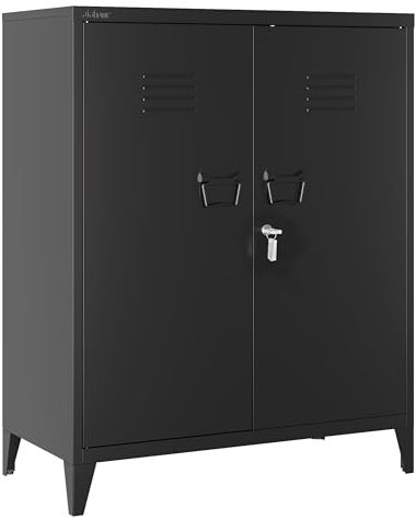 Atahome Metal Cabinet Storage Cupboard Lockable Steel Cabinet Locking Doors, 2 Adjustable Shelves – Home, Office, Garage, Kitchen or Pantry, 100 x 80 x 40 cm (H x W x D) Miletus (Miletus, Black)