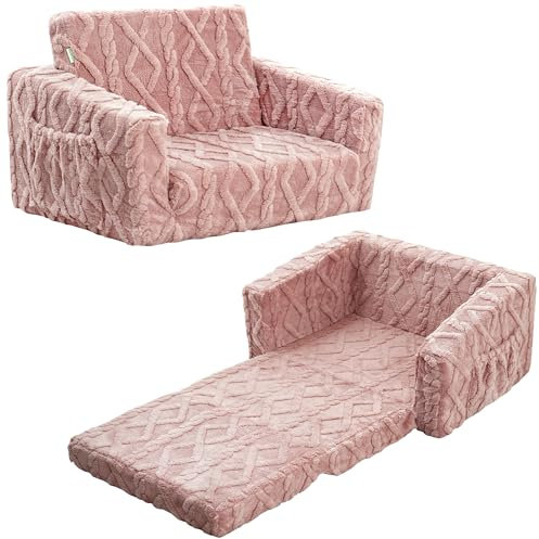 2-in-1 Kindersofa zum Ausklappen – Faltbares Schlafsofa für Kinder, Weiches Flanell-Klappsofa, Kinder Couch mit abnehmbarem Bezug (Rot)