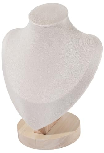 Beebeecraft Espositore per Collana con Busto in Legno di Faggio con Ciondolo Singolo in Velluto Bianco per Gioielli Espositore per Vendita in Boutique