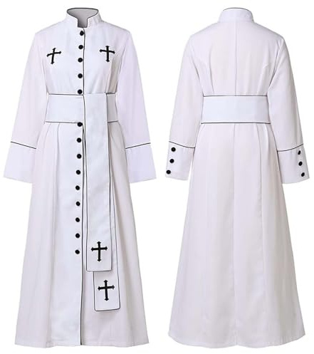 PAIDAXING Women's Medieval Clergy Cosplay Robe - Vintage Priestess Costume, Renaissance Church Cleric Outfit, Roman Cassock with Stand Collar, Halloween Role-Playing, Gothic Fancy Dress