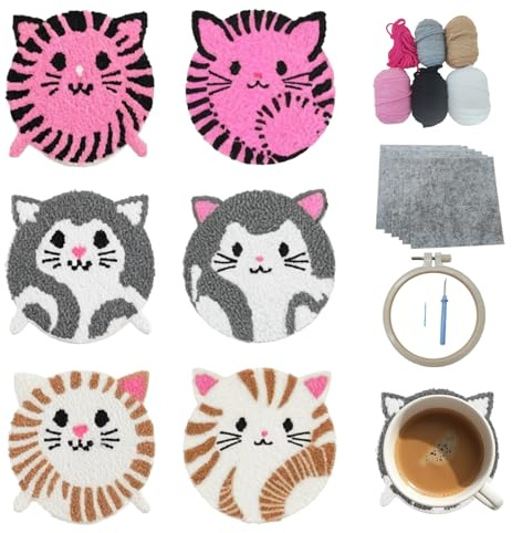 cukol cukol 6pcs Einfach Katze Punch Needle Set für Anfänger, mit Anleitung