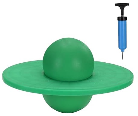 Relaxdays Pogo Ball für Kinder, bis 100 kg, Hüpfspielzeug Outdoor, grün | Hüpfball mit Platte, Balance, HBT: 25x39x28 cm