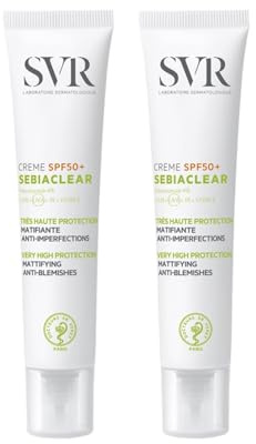 Sebiaclear Crème SPF50+ – Soin Anti-Imperfections & Protection Solaire Très Haute – Niacinamide & Acide Salicylique – Peaux Mixtes à Grasses, Sensibles, à Tendance Acnéique – Lot de 2x40ml