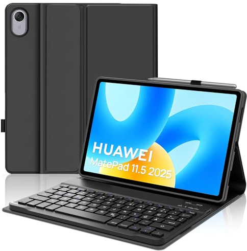 Hülle Tastatur für Huawei Matepad 11.5/Huawei Matepad 11.5 S 2026/2025/2023 | Keyboard Case mit Stifthalter für Huawei Matepad 11.5/11.5 S mit Magnetisch Abnehmbarer Bluetooth Tastatur, Schwarz