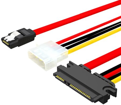ELFJMZP Cable combinado de datos SATA de 7 + 15 pines de 22 pines a Molex de 4 pines de alimentación + cable de datos SATA para placa base - 30 cm (ro (50 cm)