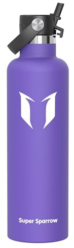 Super Sparrow Edelstahl Trinkflasche 1.2L - FlipFlow Thermosflasche mit Strohhalm - BPA-Frei Thermoskanne, Thermobecher für Sport, Travel, Schule, Outdoor