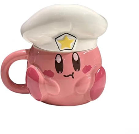 Bibykivn Kreative Keramiktasse Geschenke für Kinder und Paare Keramik Charmantes Cartoon-Charakterdesign 500 Milliliter Große Kaffeetasse Mit Henkel Spülmaschinenfest (Kirby)