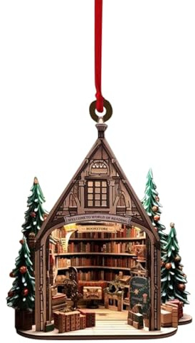 Weihnachtsbaum Anhänger Weihnachts Bücherregal 2D Acryl Lustig Weihnachtsanhänger Weihnachtsdeko Weihnachtsbaumschmuck Weihnachtsdekoration (F, One Size)