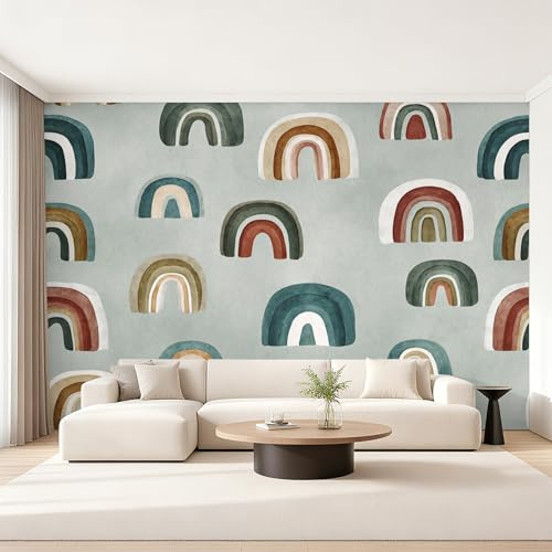 Generisch Fototapete Boho Regenbogen, Vliestapete Aquarell Regenbogen Wandtapete, Tapete 300x210 cm Wohnzimmer Schlafzimmer Wanddekoration, Motivtapete EL&D74