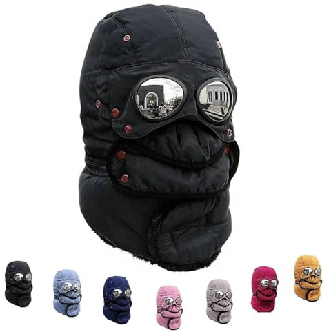 Generisch Winter Thermal Hat with Glasses, 4 in 1 Windproof Warm Hat Detachable Mask Neckband, Outdoor Sport Ski
