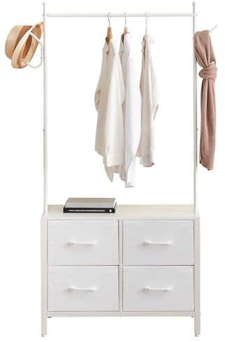 TUFSPRAX Commode Chambre avec et Tringle à Vêtements, Armoire Ouverte avec 4 Tiroirs pour entrée, salon, chambre