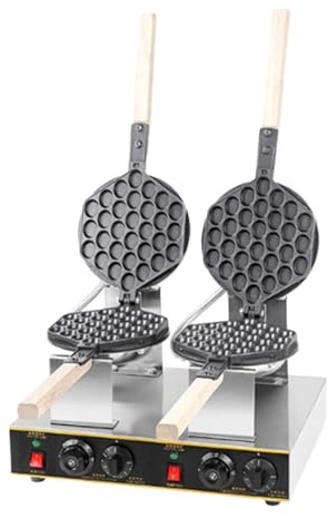 Restaurant Waffle Maker Professional Waffle Iron, Commercial Bubble Waffle Maker with Double Head Structure and Non Stick Stainless Steel Plates(Double pot)