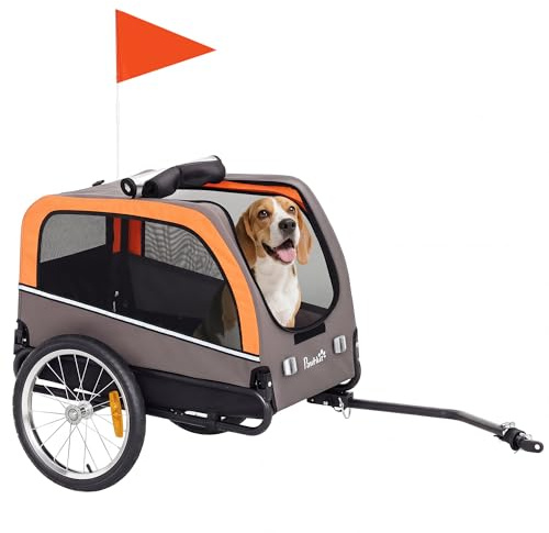 PawHut Dog Bike Trailer, Pet Cart Bicycle Carrier with 2 Entrances, Easy Disassemble Frame, Quick Release Wheels, Reflectors, Flag, Safety Leash, Pet Bicycle Trailer Supports up to 44 lbs