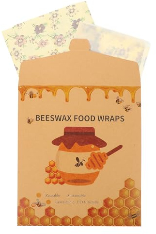 LOORGVEL 3 Stück Pack Nachhaltige Bienenwachstücher Lebensmittelverpackung aus Natürlichem Bienenwachs Wiederverwendbar in Verschiedenen Größen für Brot Käse und Obst