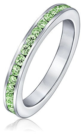 Bling Jewelry Cubic Zirkonia Limettengrün Stapelbarer CZ Kanalgesetzter Ewigkeitsring Simulierter Peridot Für Frauen .925 Sterlingsilber
