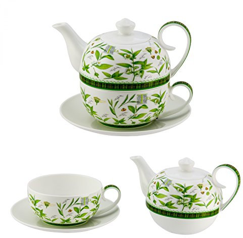 4tlg. Set Tea for one Diamant - Design: Scottish Tea - Teekanne mit Deckel, Tasse und Untertasse aus Diamantporzellan 4399