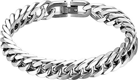 JewelryWe Schmuck Herren Armband Edelstahl Panzerkette Armband schwer Glieder Link Kettenarmband 21CM Armkette Armreif Silber