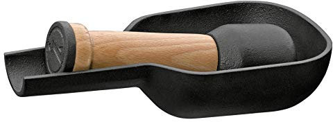 Zassenhaus Mortero y pilón de hierro fundido con boquilla de vertido, ovalado de 7 pulgadas, negro - Juego de mortero y pilón