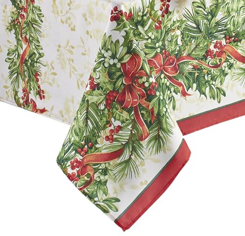 Elrene Home Fashions - Set di tovaglioli, motivo: agrifoglio, Multicolore, 60 x 84 Oblong (Tablecloth)