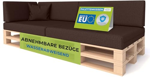 Pillows24 Palettenkissen 6er Set, Wasserabweisend & UV-fest, Waschbar | Palettenkissen Outdoor für Europaletten 120x80, abnehmbarer Bezug, Palettenuflage für Palettensofa, Made in EU, Braun