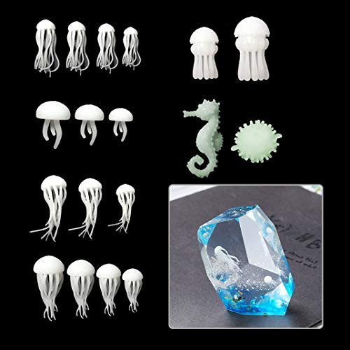 iSuperb 18 Stück 3D Mini Quallen Harz Füllstoff Epoxidharz Formen Resin Mold Hippocampus Kugelfisch Modellierung Schmuckherstellung Liefert DIY Handwerk (Weiß)