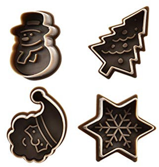 SAMTITY 4pcs Weihnachten Ausstechformen Set Xmas Keks Modellierwerkzeug, Fondant Ausstecher Weihnachten, Weihnachtsbaum, Weihnachtsmann, Schneeflocken, Schneemann