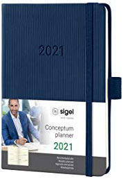 SIGEL C2163 Terminplaner Wochenkalender 2021, ca. A6, Hardcover, dunkelblau, mit vielen Extras, Conceptum - weitere Modelle