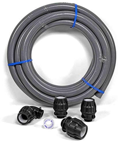 POOL Total Set> 25 m Flexschlauch Ø 50mm + 4 Flex-Fittinge, Dichtband/Poolbau Schwimmbad Schwimmbecken- Schlauch auch zur unterirdischen Bodenverlegung inkl. Verbinder