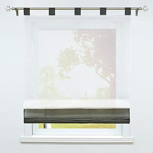 SCHOAL Raffrollo mit Schlaufen Transparente Raffgardine Schlaufenrollo Gardinen Modern Voile 1 Stück BxH 120x155cm Grau