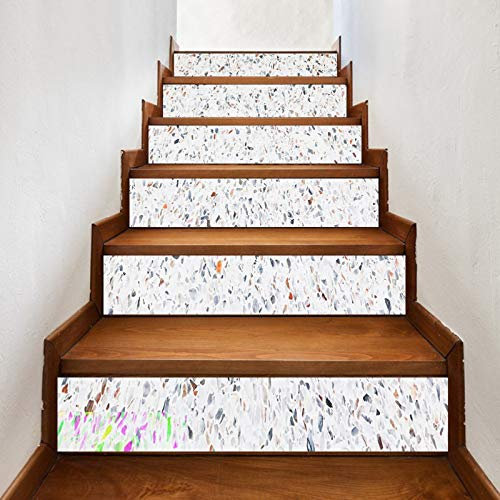 A.Monamour Autocollants d'escalier Auto-adhésifs 3D Fond De Texture De Marbre Coloré Vinyle Imperméable Contremarche d'escalier Carrelage Sticker Mural Autocollant 6 PCs
