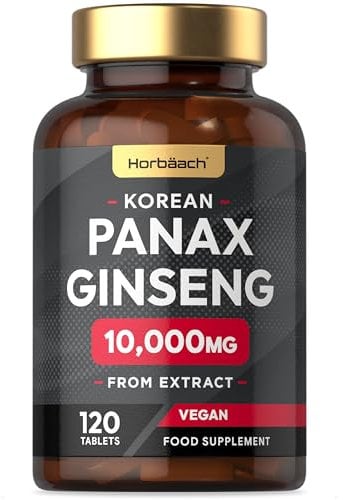 Panax Ginseng High Strength 10,000mg | 120 Tablets | Korean Panax Ginseng from Extract | Suitable for Vegetarians and Vegans | by Horbaach