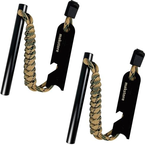 makstore 2 PACK 4 Inch Survival Ferro Rod - Flint and Steel Kit - Survival Ferrocerium Fire Starter with Striker and Paracord (2 x Camouflage)