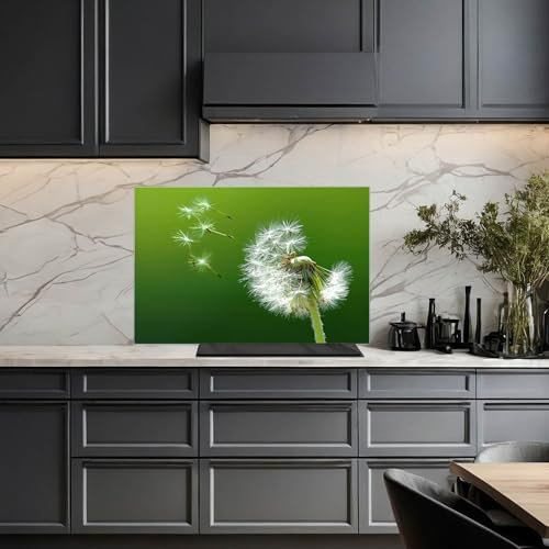 banjado Küchenrückwand Glas ohne Bohren 60x40cm – Glasrückwand Küche mit Motiv Pusteblume/Spritzschutz Küchenrückwand Glas/selbstklebende Küchenrückwand Platte - magnetisch & beschreibbar