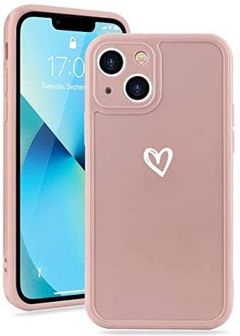 Micoden for iPhone 13 Phone Case Cute Girls Silicone Shockproof Protective Bumper Cases with Love Heart Pattern Design for iPhone 13 Pink