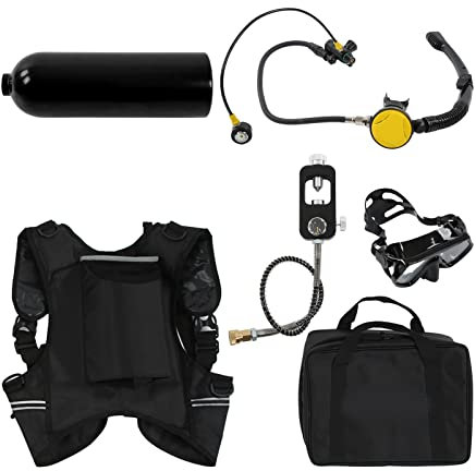HAOX Ensemble de Bouteilles de plongée 2L, Durable et résistant à la Corrosion DS‑2000 Équipement de plongée sous-Marine 2L Dureté élevée avec des Lunettes de plongée(Bouteille d'oxygène Noire)