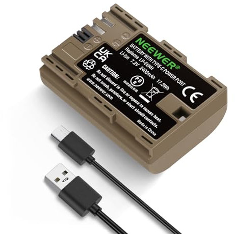 NEEWER Rechargeable Camera Battery with USB Charging Cable Type C, LP-E6NH LP-E6N LP-E6 Battery Compatible with Canon EOS R5 R6 R6 II R7 R 5D II III IV 6D 6D II 7D 7D II 60D 70D 80D 90D
