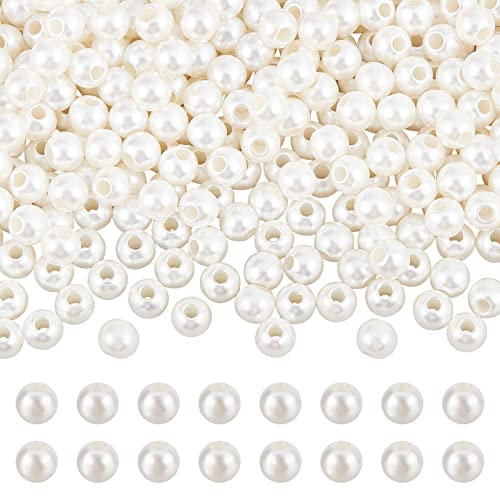 nbeads 500 Stück Weiße ABS-Kunstperlen, Cremeweißes Großes Loch Kunststoff Imitationsperle Runde Kunstperlen Lose Rondelle Spacer Europäische Perlen Für Dreamcatcher Schmuckherstellung, Loch: 2.7 mm