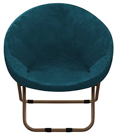 GAMUKAI Stretchy Velvet Saucer Chair Slipcover,Removable Round Velvet Moon Chair Cover Furniture Protector for Living Room (Teal, Medium)