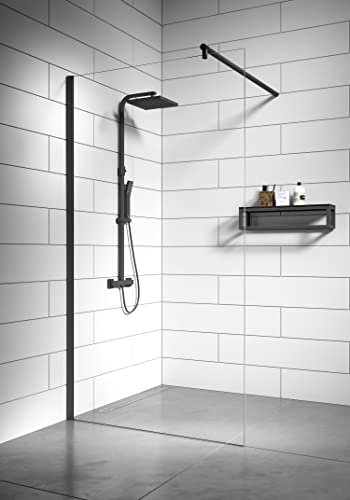 Duschwand Florida 90 x 200cm Glas Duschabtrennung Schwarz - Walk-In Dusche Nano Duschtrennwand