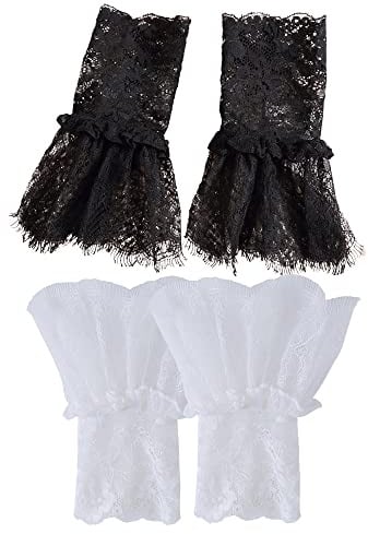 Elegtiskas Wrist Lace Cuffs Short Lace Prom Gloves Fluffy Lace cuffs for Women Girl