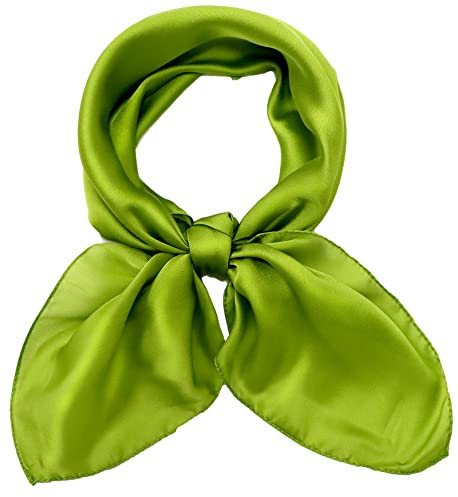 27.5'' Silk Feeling Scarf Medium Square Satin Head Neck Scarf for Women Hair Sleeping at Night,Green