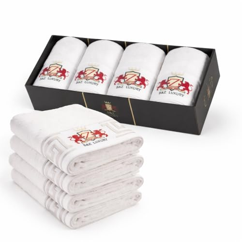 BZ Luxury Lot de Serviettes Blanches 4 pièces – 50x100 cm | en Bambou & Coton – Douces, absorbantes & durables – Serviettes pour Salle de Bain, invités, Spa | Certifiées Oeko-TEX