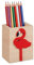 Relaxdays Pot à Crayons Flamant Rose, Bois, HxLxP : 10 x 8 x 6 cm, Porte-stylos pour Bureau, pinceaux, Nature - Rouge
