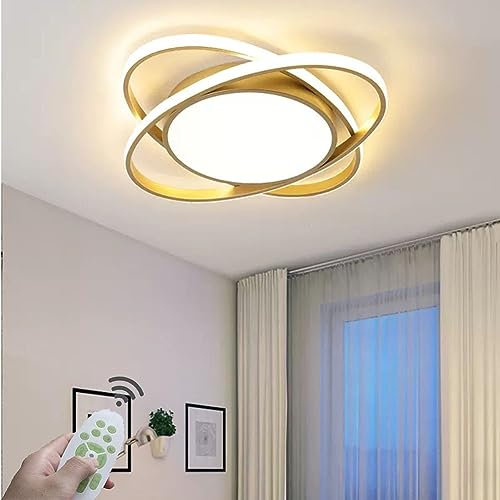 LED Schlafzimmerlampe Deckenlampe LED Deckenleuchte Dimmbar 36W Modern Wohnzimmerlampe Rund Acryl Design Decke Lampe mit Fernbedienung für Wohnzimmer Schlafzimmer kinderzimmer Esszimmer 52CM (Gold)