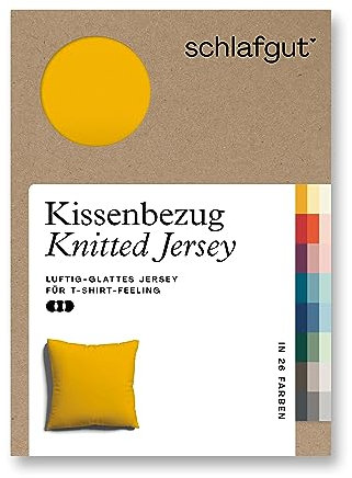 schlafgut Knitted Jersey Kissenbezug 40x40 cm Yellow Deep Uni weicher Premium Kopfkissenbezug einzeln, faltenfrei mit Elasthan