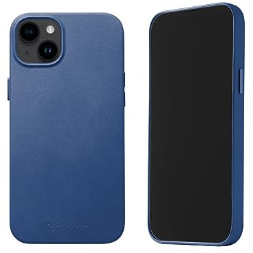 Mujjo Leather Phone Case - Fits iPhones 15 Plus and 14 Plus - MagSafe Compatible - Premium European Leather - Camera Lens Protection - Crafted with Recycled Materials - Slim Profile - Monaco Blue